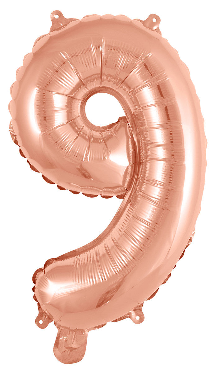 Rose Gold Number 9 Foil Balloon 35cm - Air Fill Only