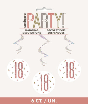 Rose Gold Prismatic 18 Hanging Swirl Decorations