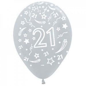 11 Inch Printed 21 Satin Silver Sempertex Latex Balloon UNINFLATED
