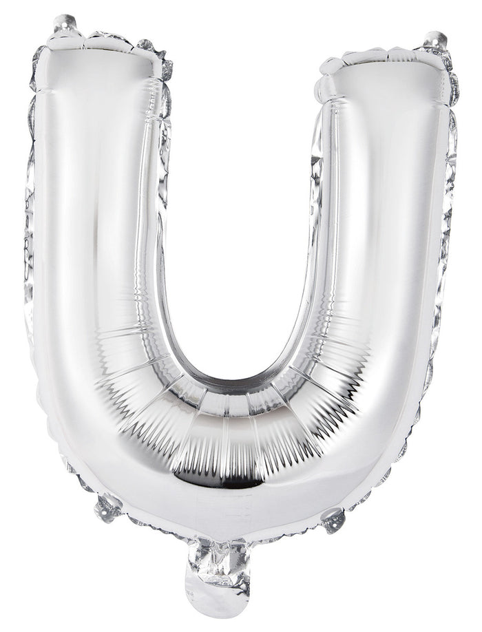Silver Letter U Foil Balloon 35cm - Air Fill Only