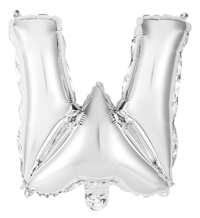 Silver Letter W Foil Balloon 35cm - Air Fill Only