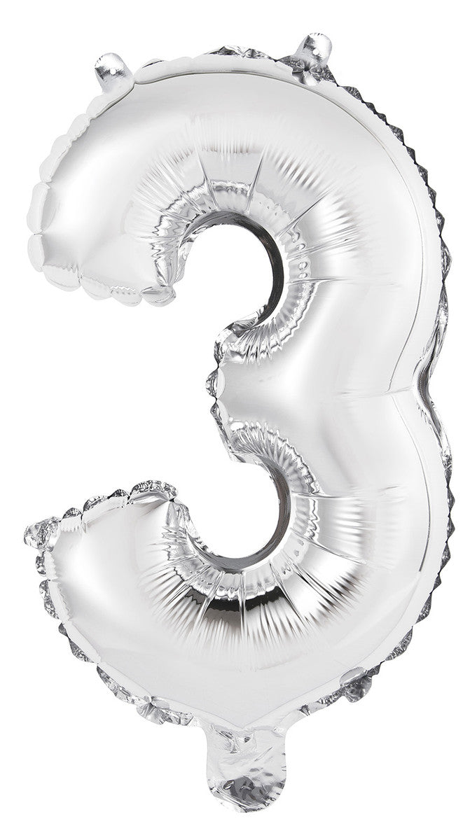Silver Number 3 Foil Balloon 35cm - Air Fill Only