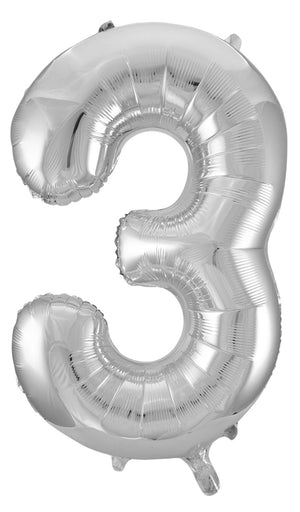 Silver Number 3 Supershape 86cm Foil Balloon UNINFLATED