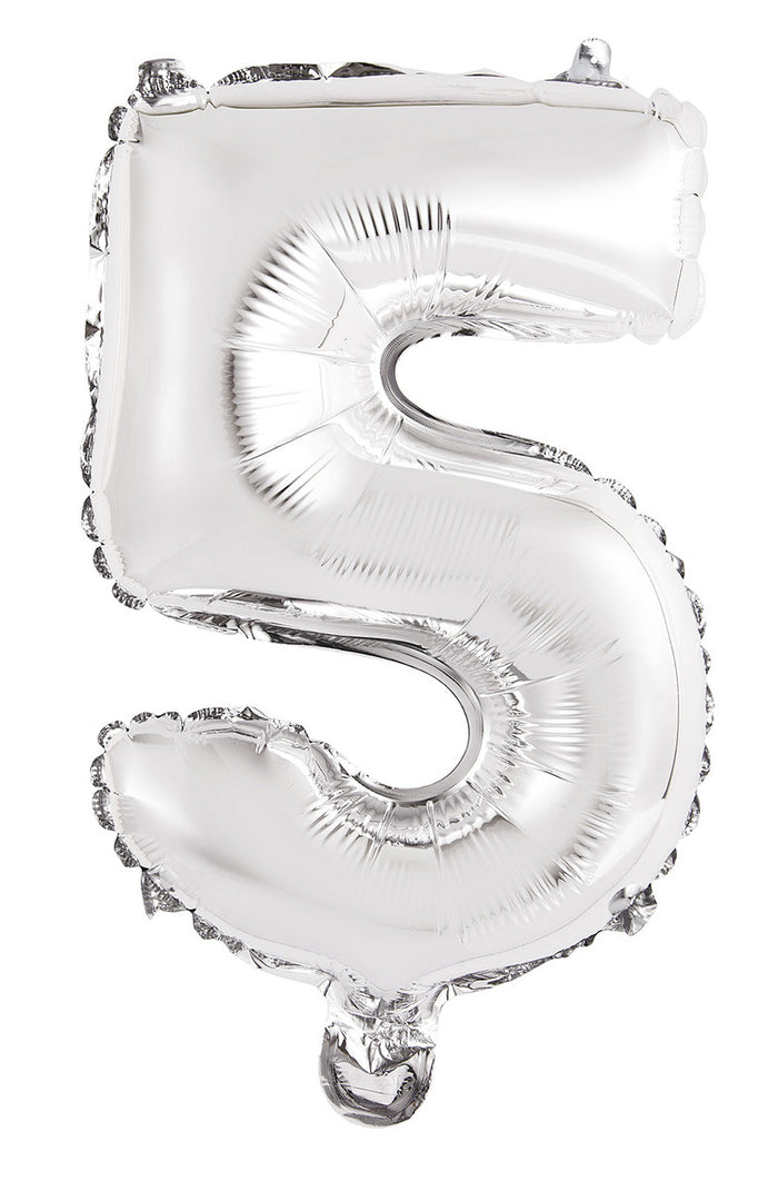 Silver Number 5 Foil Balloon 35cm - Air Fill Only