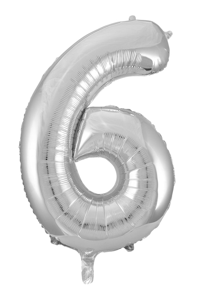 Silver Number 6 Supershape 86cm Foil Balloon UNINFLATED