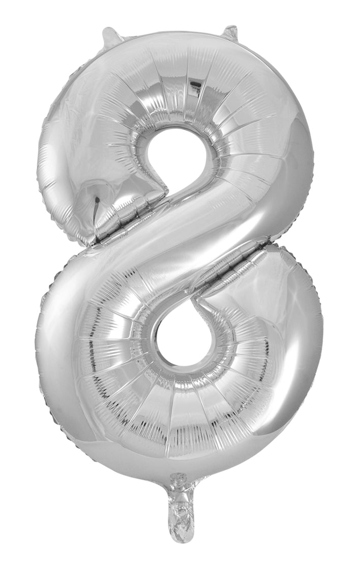 Silver Number 8 Supershape 86cm Foil Balloon UNINFLATED