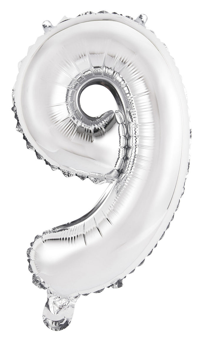 Silver Number 9 Foil Balloon 35cm - Air Fill Only