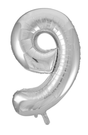 Silver Number 9 Supershape 86cm Foil Balloon UNINFLATED