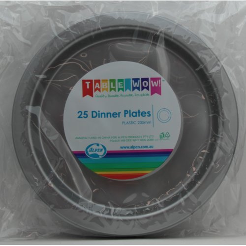 Silver Plastic Dinner Plates - Pack of 25
