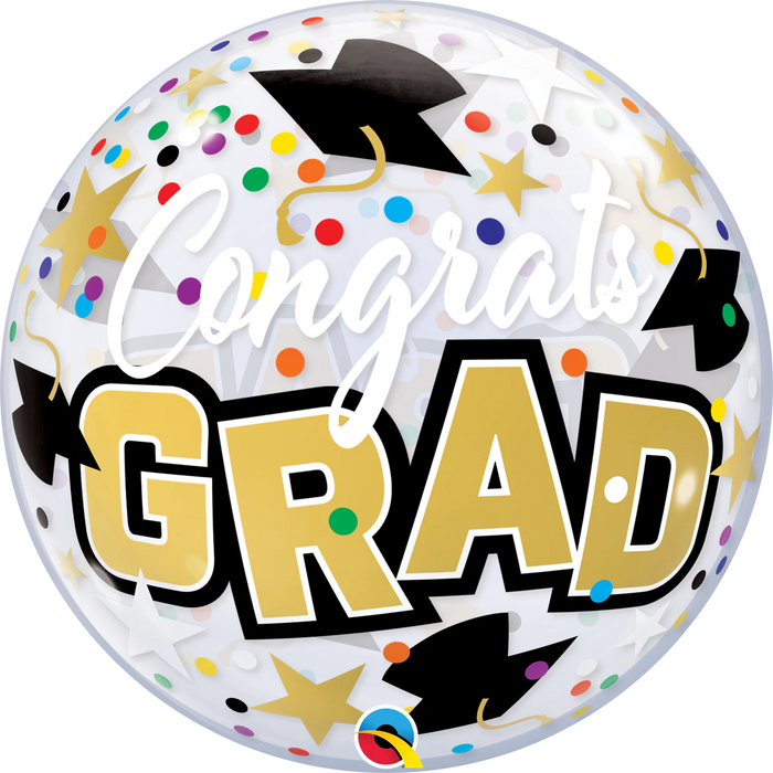 22" Single Bubble Congrats Grad Stars & Dots Qualatex Bubble Balloon UNINFLATED