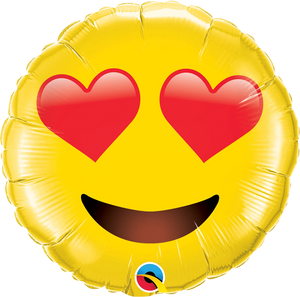 28" Round Foil Smiley Face with Heart Eyes Round Foil Balloon UNINFLATED