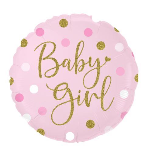 45cm Sparkling Baby Girl Dots Round Foil Balloon UNINFLATED