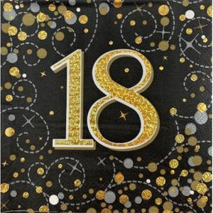 Sparkling Fizz Black Gold 18th Birthday Napkins - Pack of 16