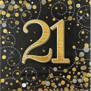 Sparkling Fizz Black Gold 21st Birthday Napkins - Pack of 16