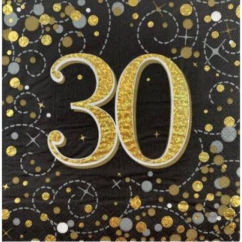 Sparkling Fizz Black Gold 30th Birthday Napkins - Pack of 16