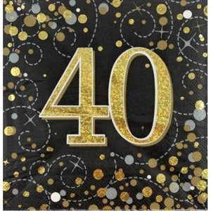 Sparkling Fizz Black Gold 40th Birthday Napkins - Pack of 16