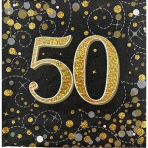 Sparkling Fizz Black Gold 50th Birthday Napkins - Pack of 16