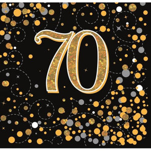 Sparkling Fizz Black Gold 70th Birthday Napkins - Pack of 16