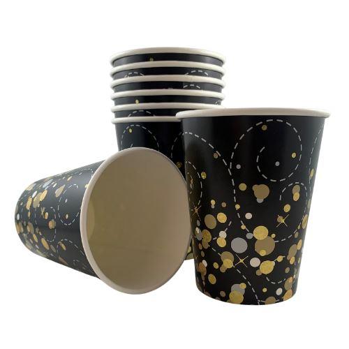 Sparkling Fizz Black Gold Paper Cups - Pack of 8