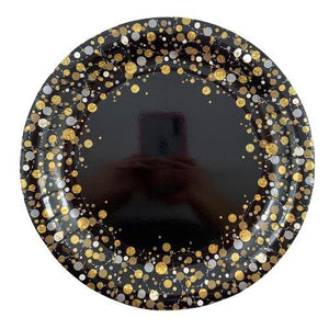 Sparkling Fizz Black Gold Paper Plates - Pack of 8