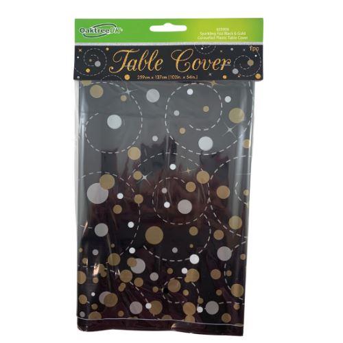 Sparkling Fizz Black Gold Plastic Printed Rectangle Tablecover