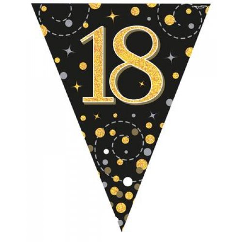 Sparkling Fizz Black & Gold 18th Birthday Flag Banner