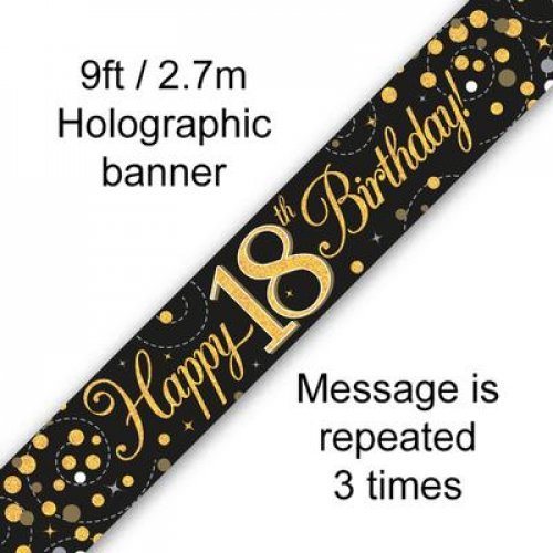 Sparkling Fizz Black & Gold 18th Birthday Foil Banner