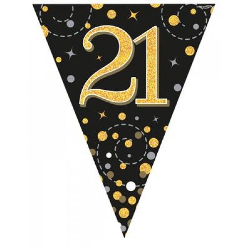 Sparkling Fizz Black & Gold 21st Birthday Flag Banner