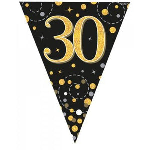 Sparkling Fizz Black & Gold 30th Birthday Flag Banner