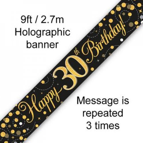 Sparkling Fizz Black & Gold 30th Birthday Foil Banner