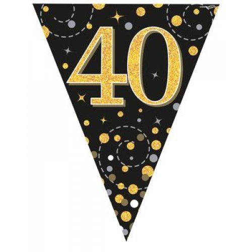 Sparkling Fizz Black & Gold 40th Birthday Flag Banner