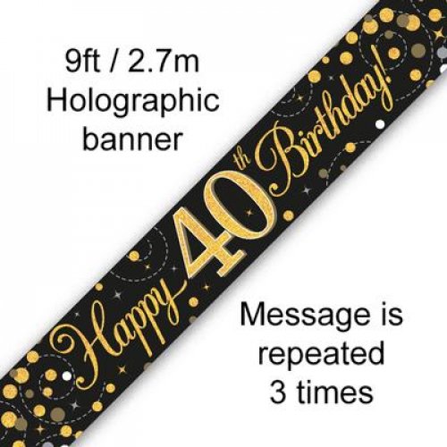 Sparkling Fizz Black & Gold 40th Birthday Foil Banner
