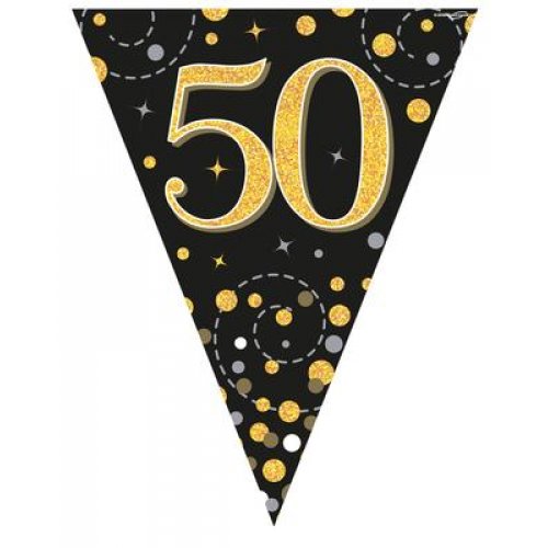 Sparkling Fizz Black & Gold 50th Birthday Flag Banner