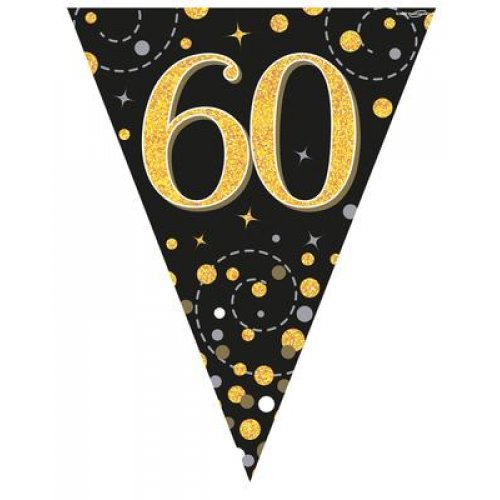 Sparkling Fizz Black & Gold 60th Birthday Flag Banner