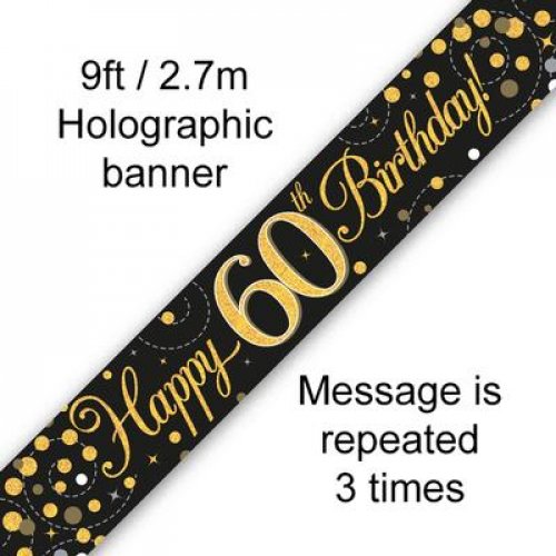 Sparkling Fizz Black & Gold 60th Birthday Foil Banner
