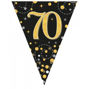 Sparkling Fizz Black & Gold 70th Birthday Flag Banner