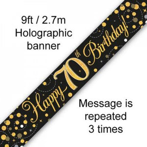 Sparkling Fizz Black & Gold 70th Birthday Foil Banner