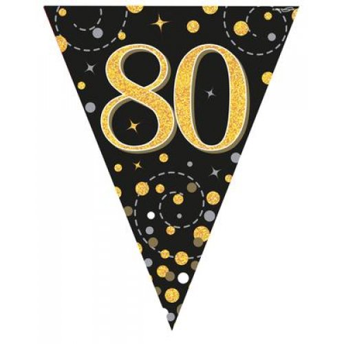 Sparkling Fizz Black & Gold 80th Birthday Flag Banner