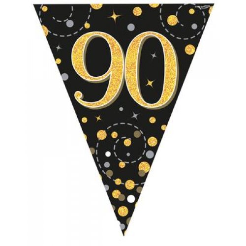 Sparkling Fizz Black & Gold 90th Birthday Flag Banner