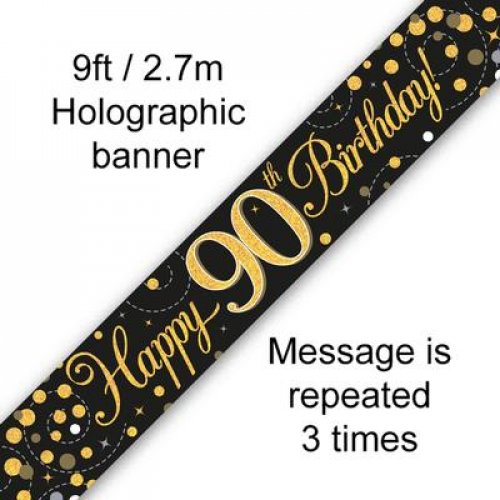 Sparkling Fizz Black & Gold 90th Birthday Foil Banner