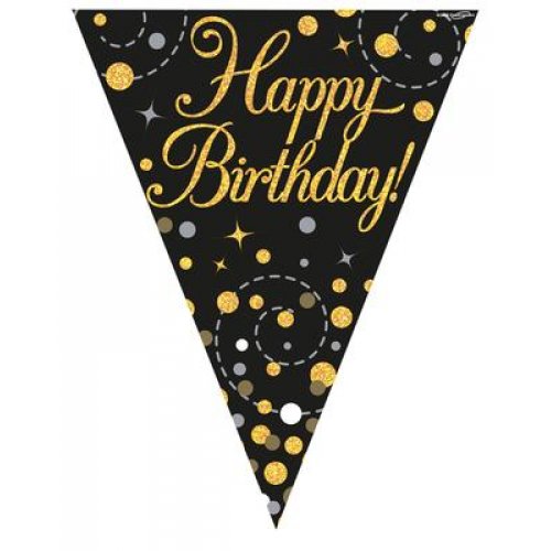 Sparkling Fizz Black & Gold Happy Birthday Flag Banner