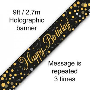 Sparkling Fizz Black & Gold Happy Birthday Foil Banner