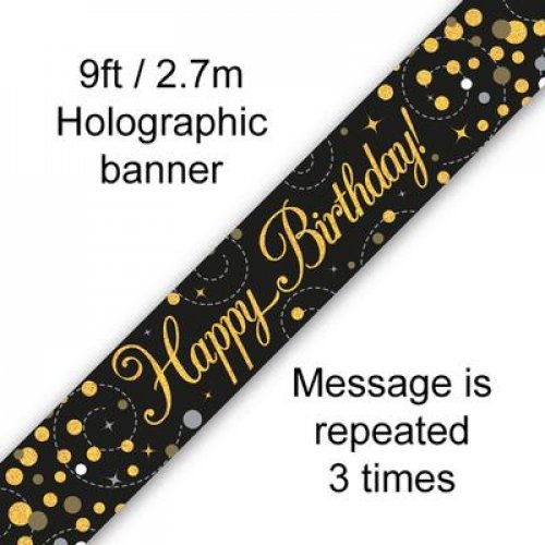 Sparkling Fizz Black & Gold Happy Birthday Foil Banner