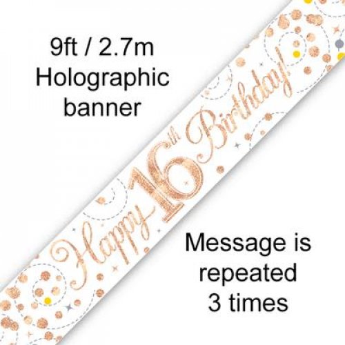 Sparkling Fizz Rose Gold 16th Birthday Foil Banner