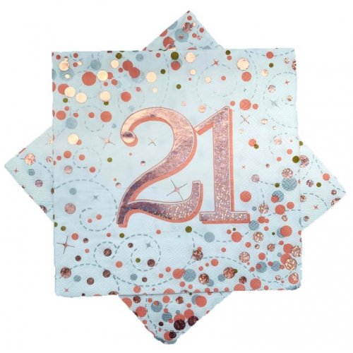 Sparkling Fizz Rose Gold "21" Napkin - Pack of 16
