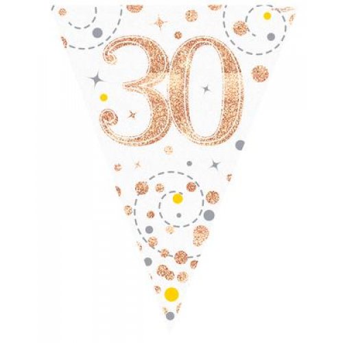 Sparkling Fizz Rose Gold 30th Birthday Flag Banner