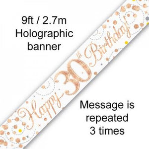 Sparkling Fizz Rose Gold 30th Birthday Foil Banner