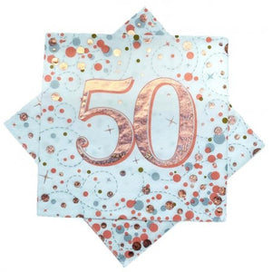 Sparkling Fizz Rose Gold "50" Napkin - Pack of 16