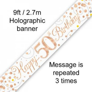 Sparkling Fizz Rose Gold 50th Birthday Foil Banner
