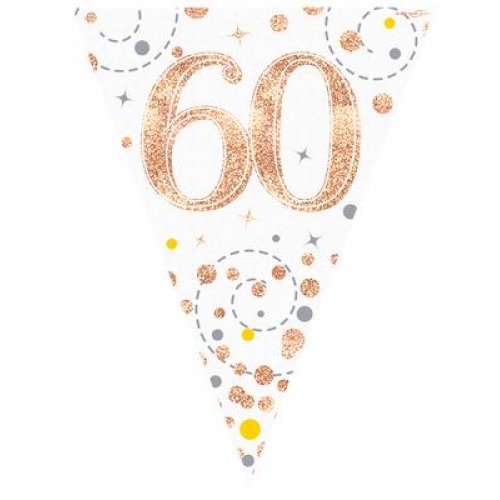 Sparkling Fizz Rose Gold 60th Birthday Flag Banner